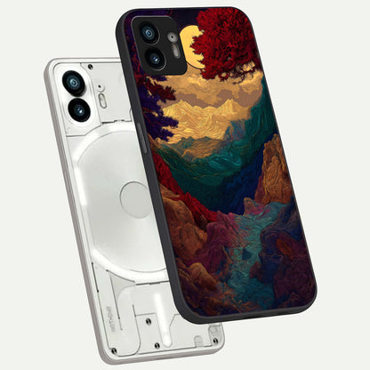  Mystic Valley Light phone case For Nothing Phone 2 showing premium glass back cover with detailed artwork