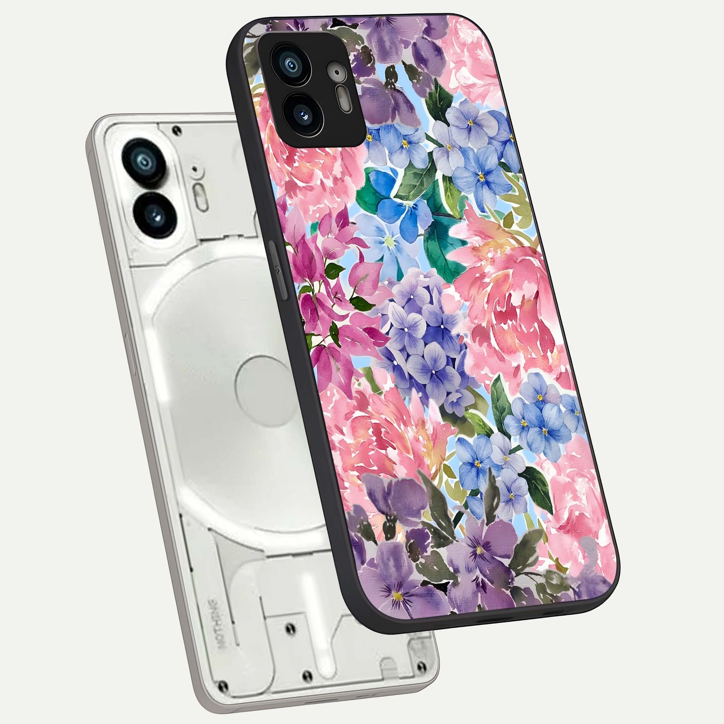  Pastel Floral Mix phone case For Nothing Phone 2 showing premium glass back cover with detailed artwork