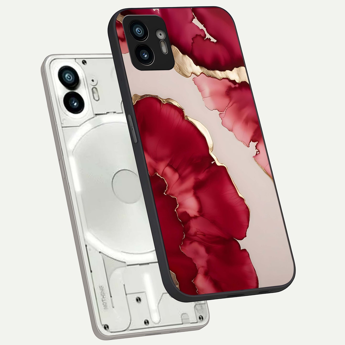  Pink And White Marble phone case For Nothing Phone 2 showing premium glass back cover with detailed artwork