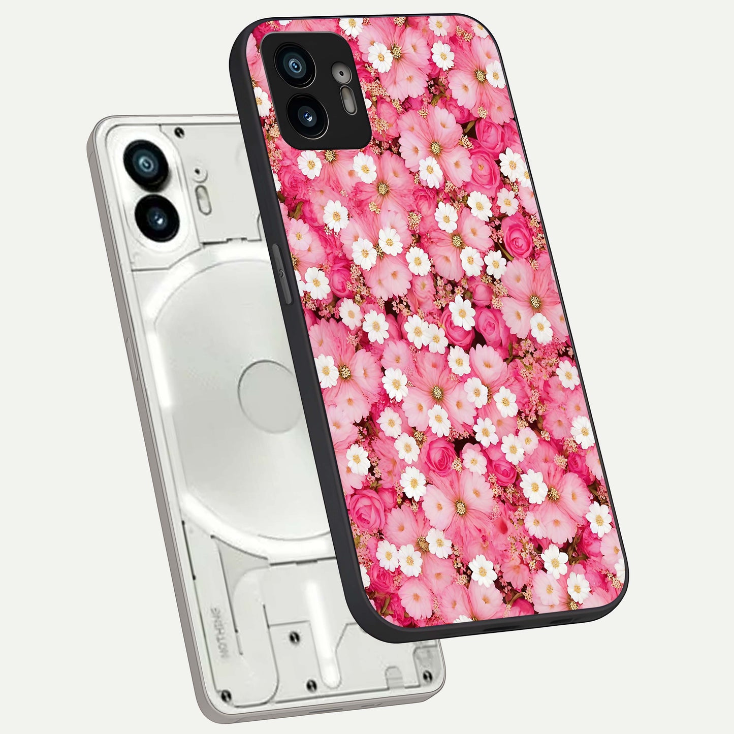  Pink Daisy Bliss phone case For Nothing Phone 2 showing premium glass back cover with detailed artwork
