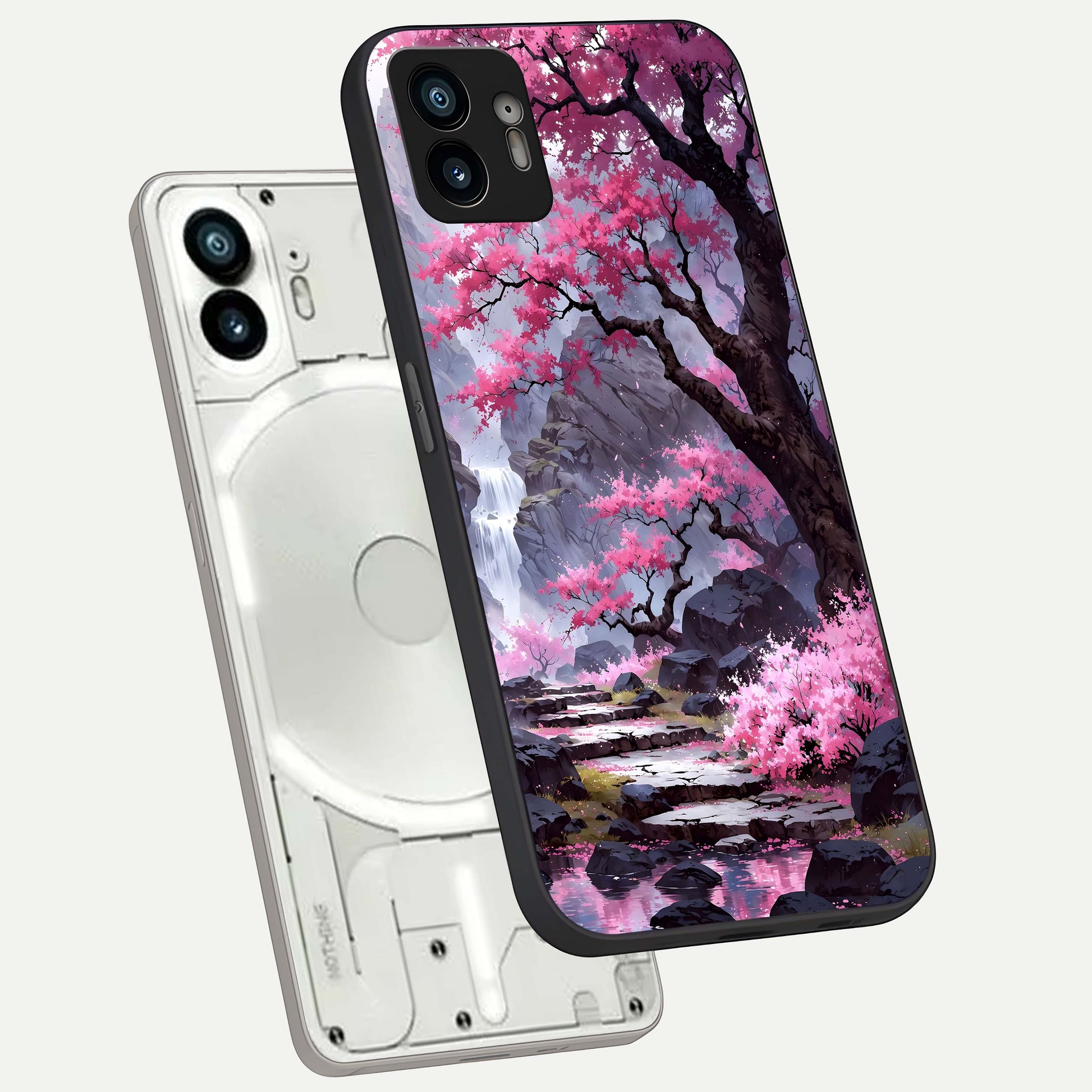  Pink Shells Outline phone case For Nothing Phone 2 showing premium glass back cover with detailed artwork