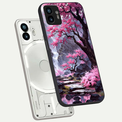  Pink Shells Outline phone case For Nothing Phone 2 showing premium glass back cover with detailed artwork