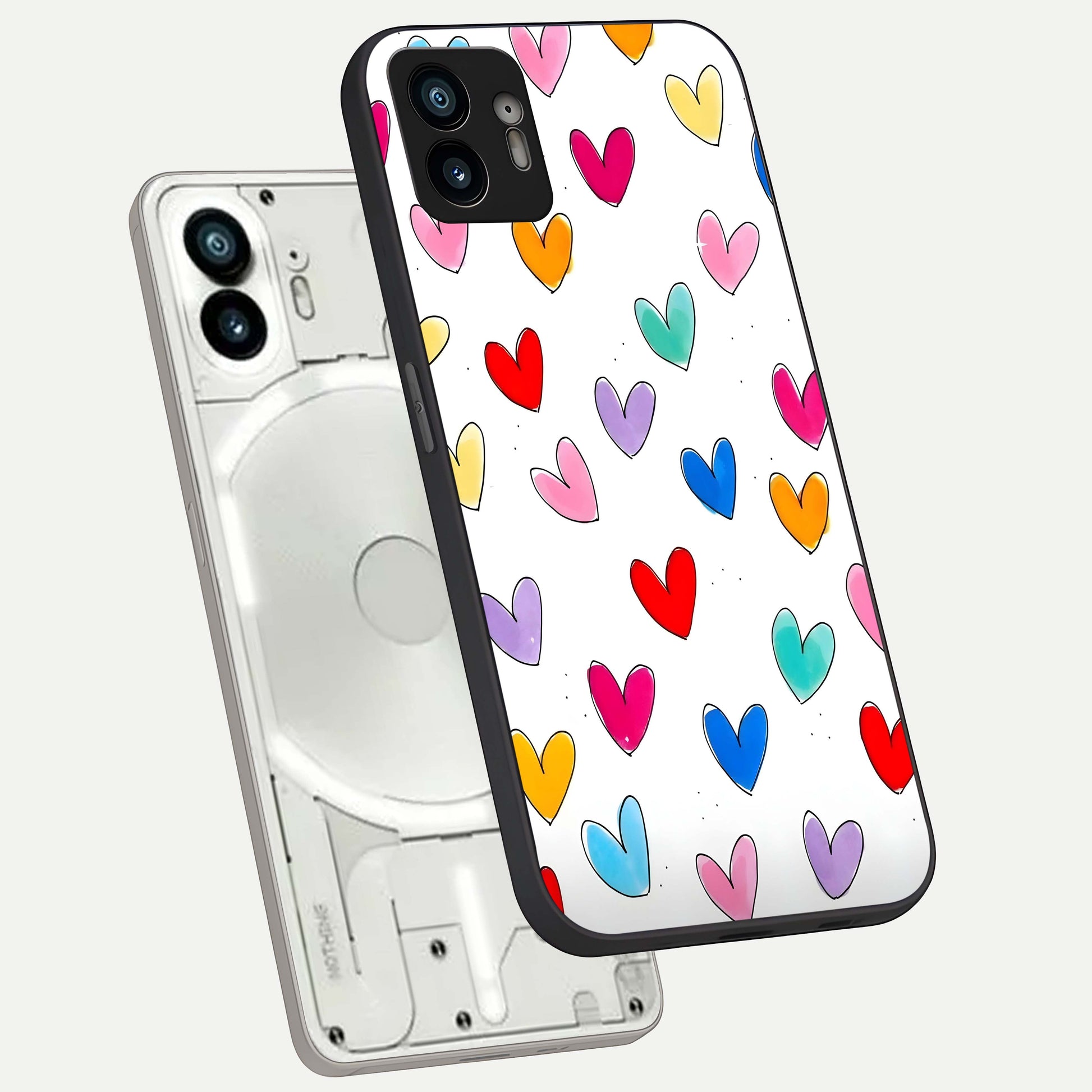  Playful Love Doodles phone case For Nothing Phone 2 showing premium glass back cover with detailed artwork