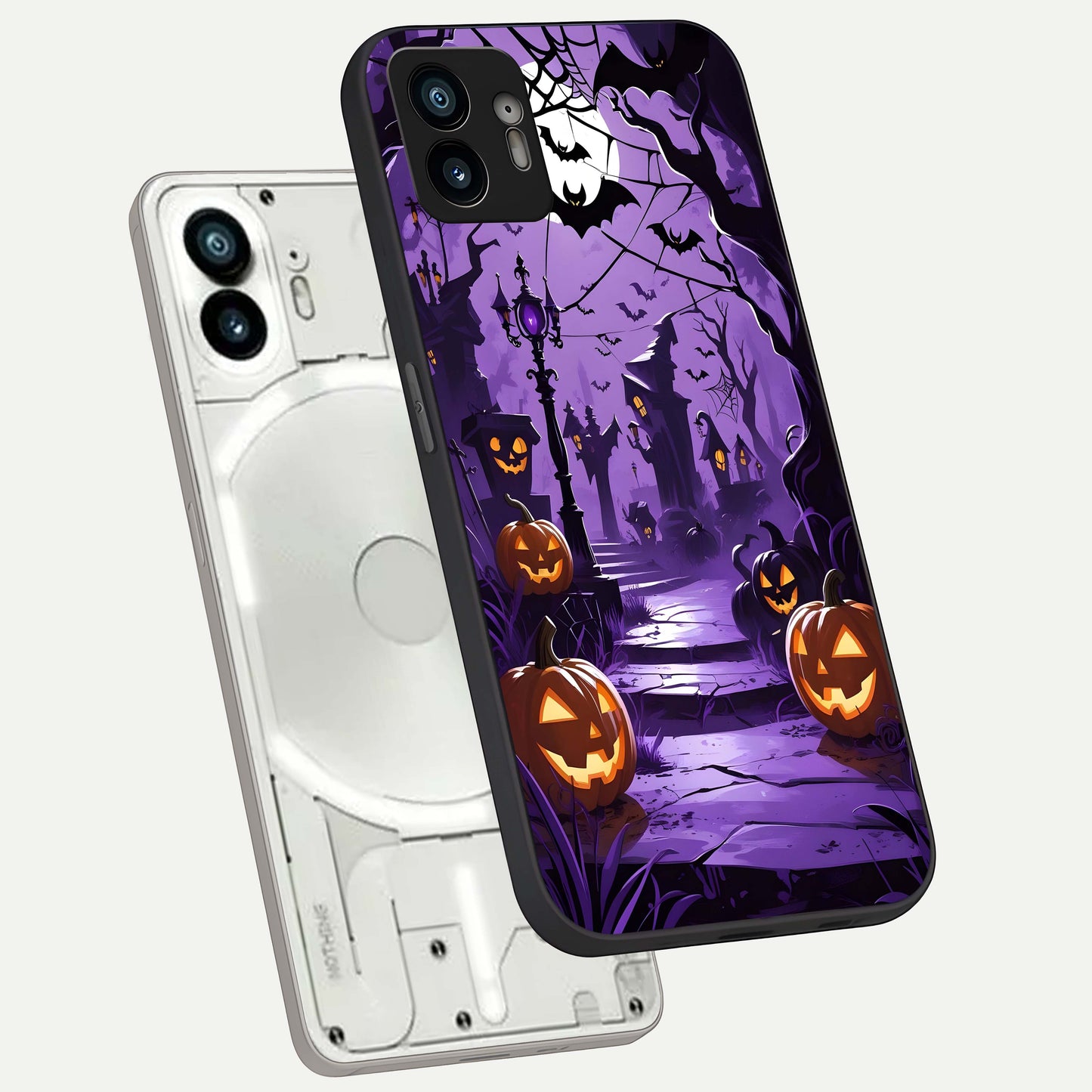  Pumpkin Patch Halloween phone case For Nothing Phone 2 showing premium glass back cover with detailed artwork