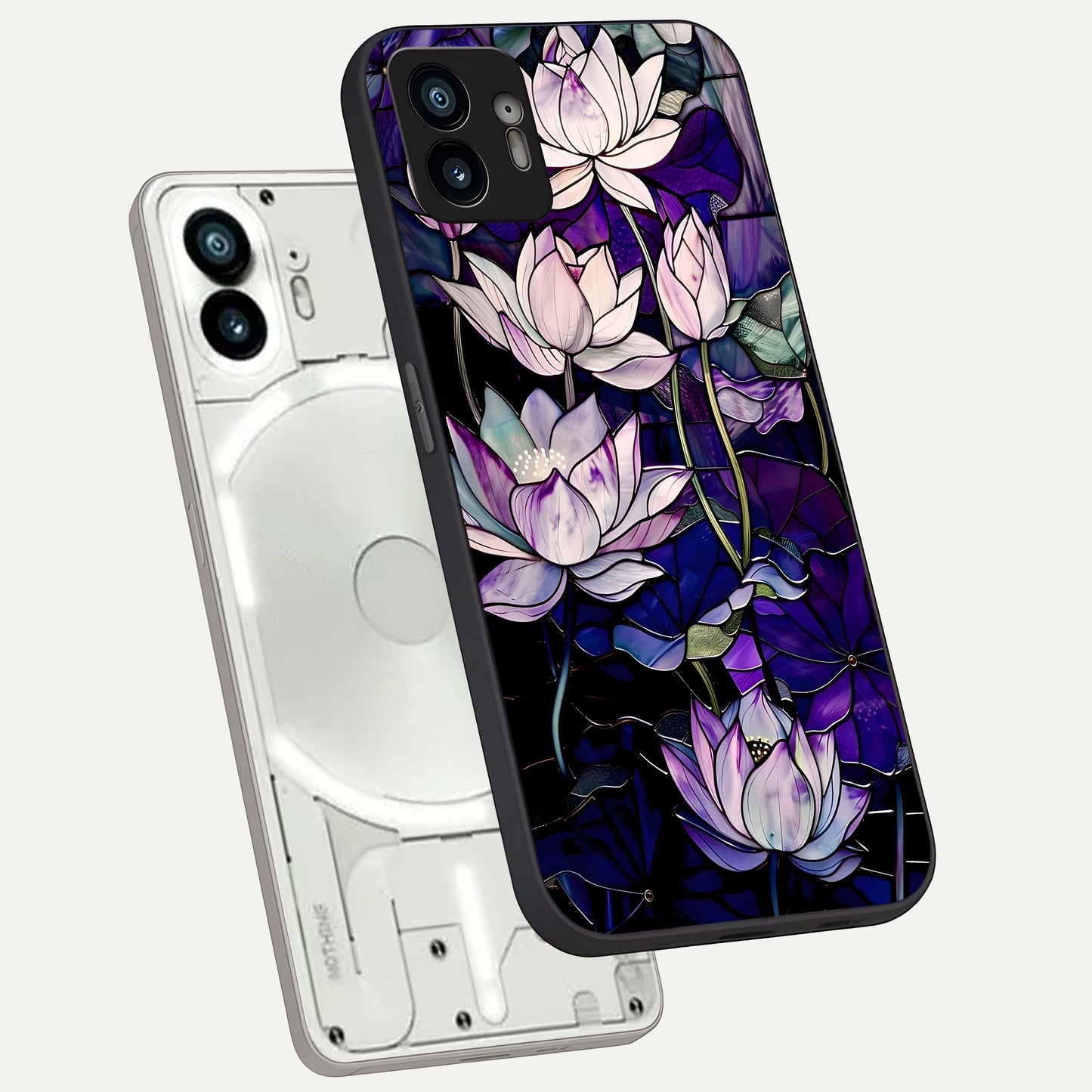  Purple Lotus Pattern phone case For Nothing Phone 2 showing premium glass back cover with detailed artwork