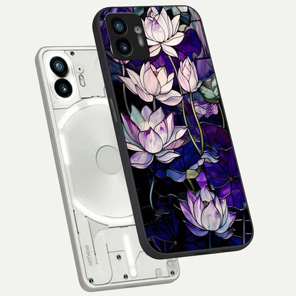  Purple Lotus Pattern phone case For Nothing Phone 2 showing premium glass back cover with detailed artwork