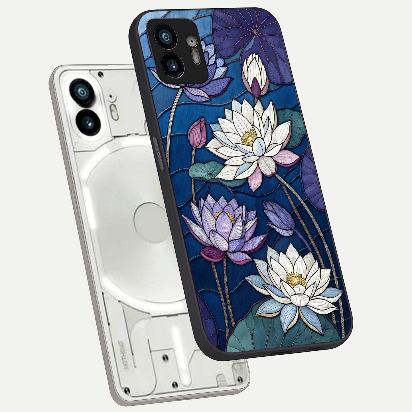  Purple Lotus Stained phone case For Nothing Phone 2 showing premium glass back cover with detailed artwork