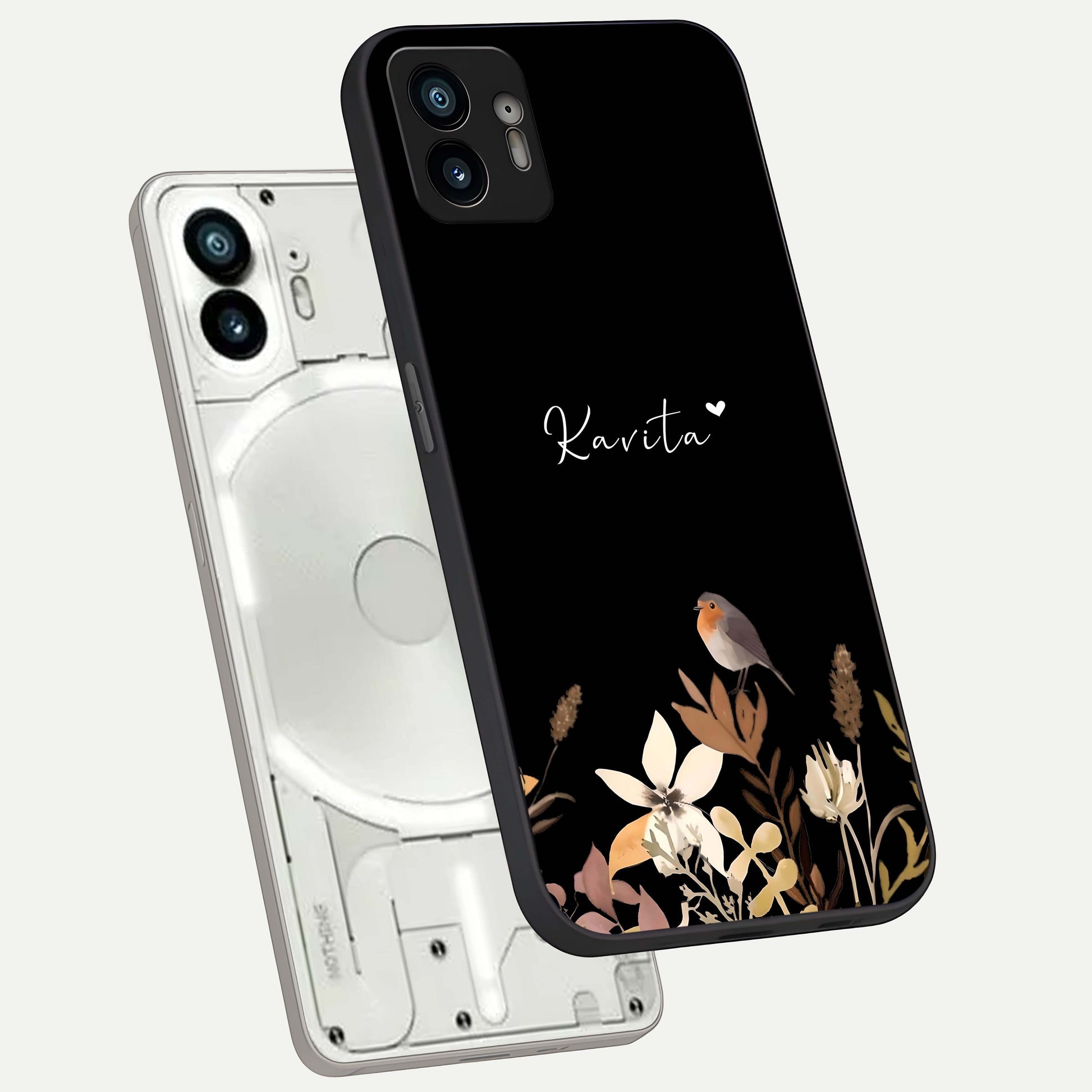  Quiet Garden Tune Custom Name phone case For Nothing Phone 2 showing premium glass back cover with detailed artwork