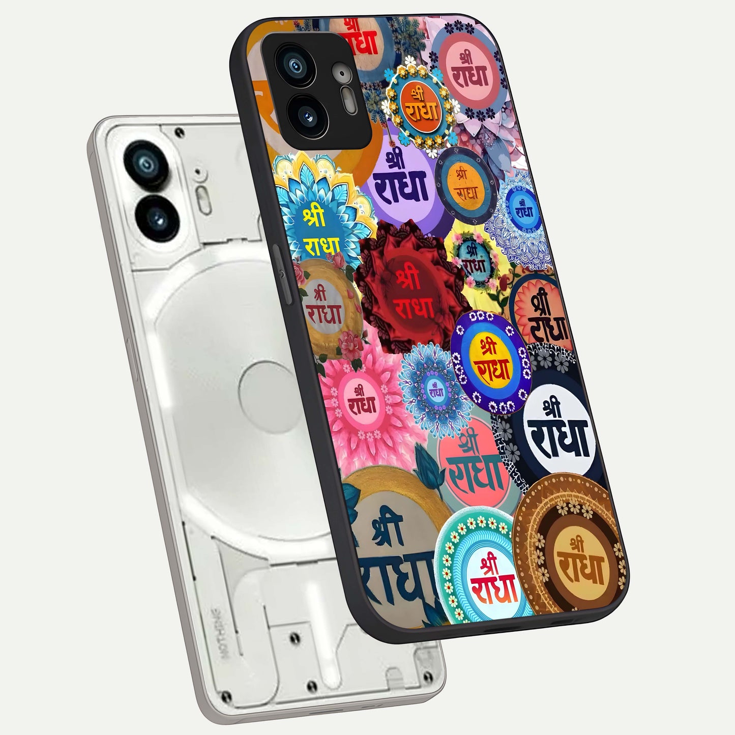  Radha Divine Bloom phone case For Nothing Phone 2 showing premium glass back cover with detailed artwork