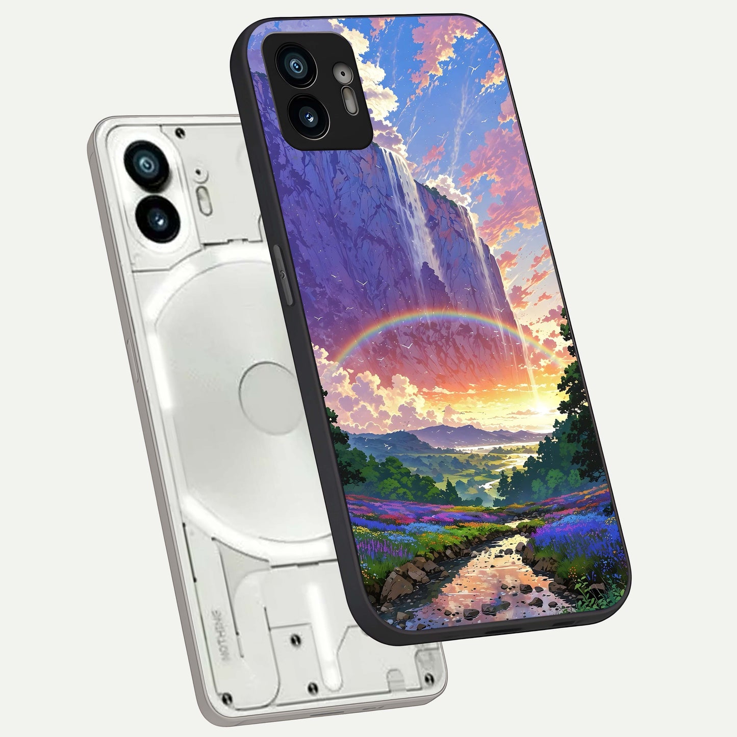  Rainbow Valley Dream phone case For Nothing Phone 2 showing premium glass back cover with detailed artwork