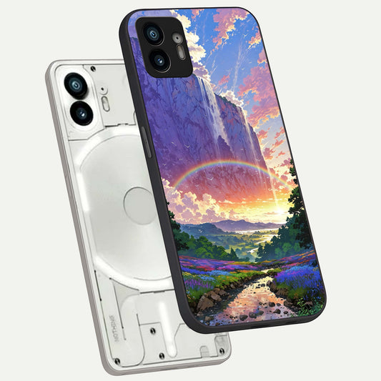  Rainbow Valley Dream phone case For Nothing Phone 2 showing premium glass back cover with detailed artwork