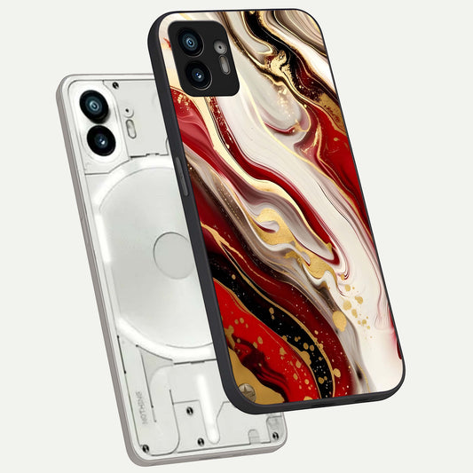  Red And White Marble phone case For Nothing Phone 2 showing premium glass back cover with detailed artwork
