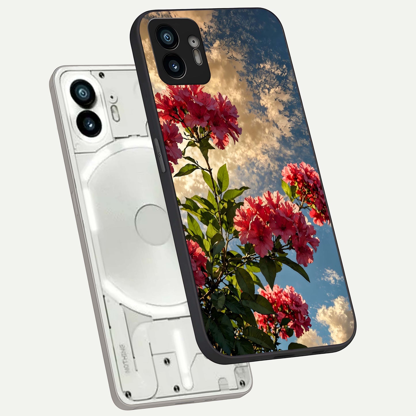  Red Bloom Skies phone case For Nothing Phone 2 showing premium glass back cover with detailed artwork