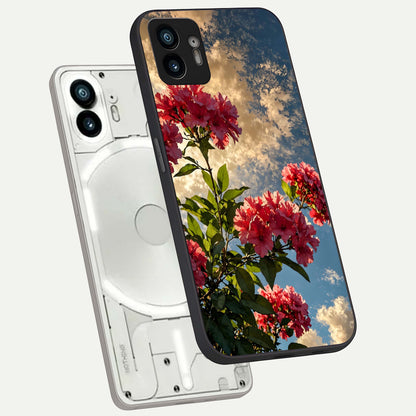  Red Bloom Skies phone case For Nothing Phone 2 showing premium glass back cover with detailed artwork