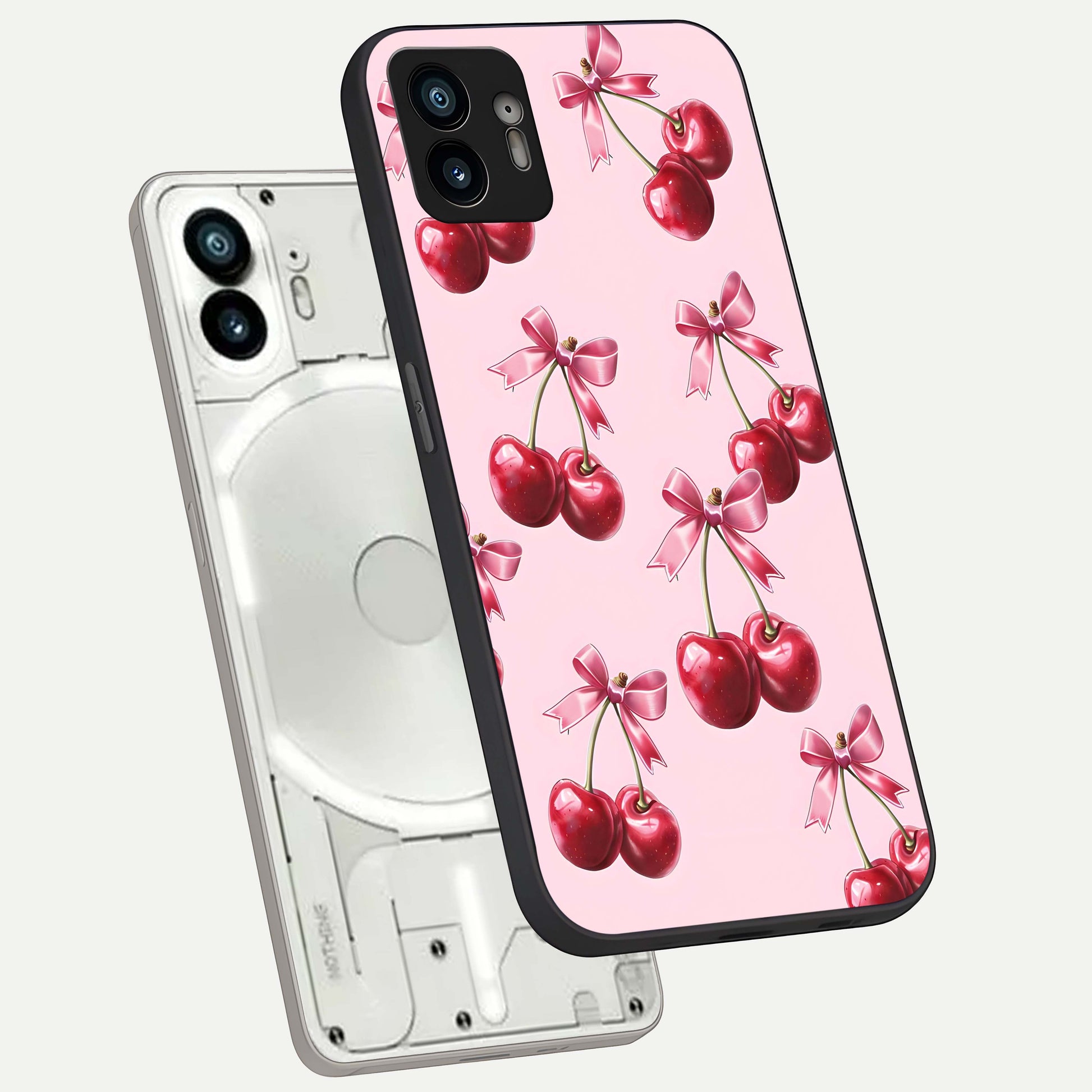  Red Cherries Pattern phone case For Nothing Phone 2 showing premium glass back cover with detailed artwork