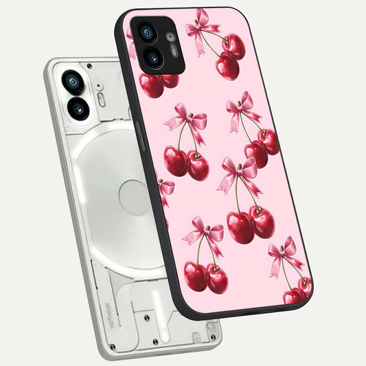  Red Cherries Pattern phone case For Nothing Phone 2 showing premium glass back cover with detailed artwork