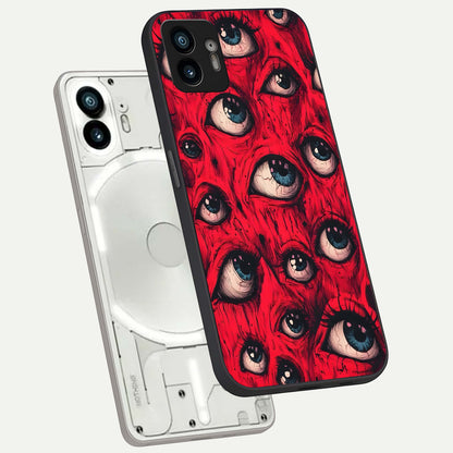  Red Eyes Pattern phone case For Nothing Phone 2 showing premium glass back cover with detailed artwork