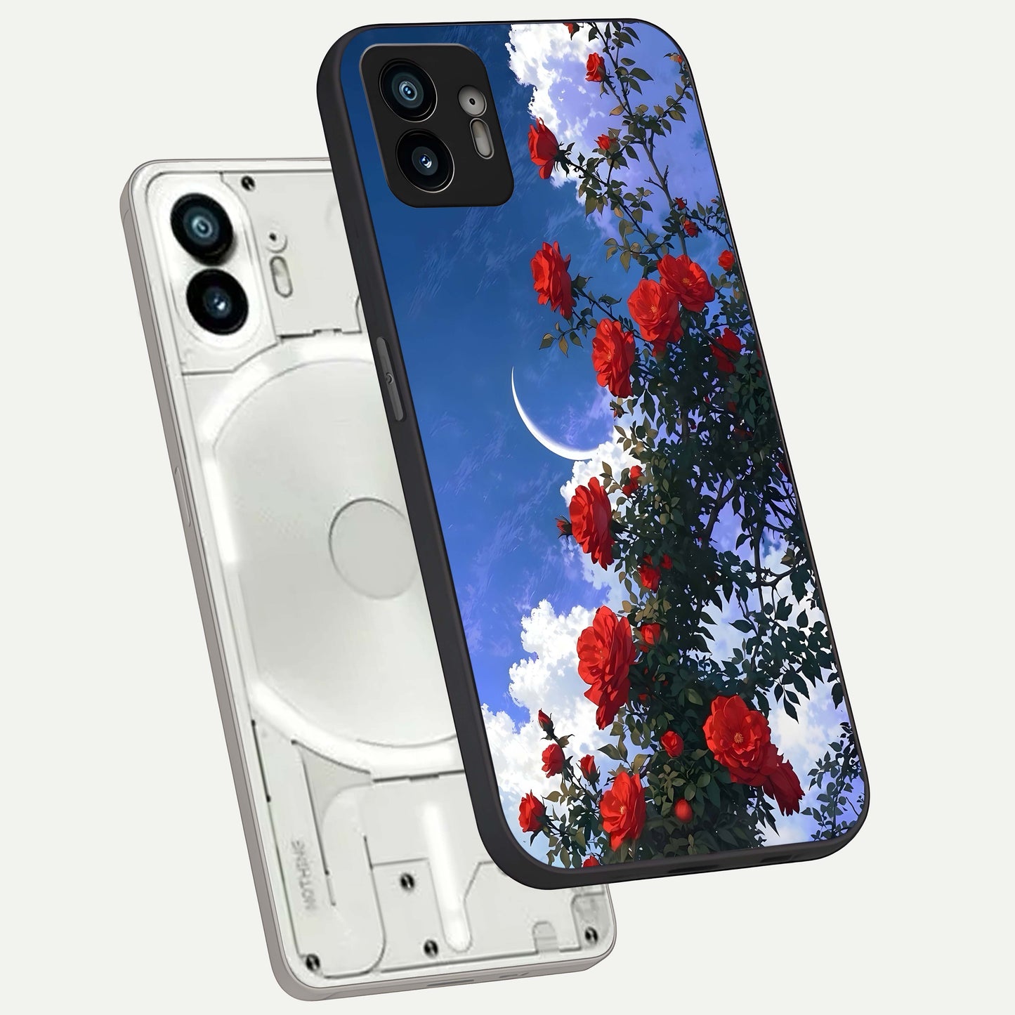  Rose Drift Flowers phone case For Nothing Phone 2 showing premium glass back cover with detailed artwork