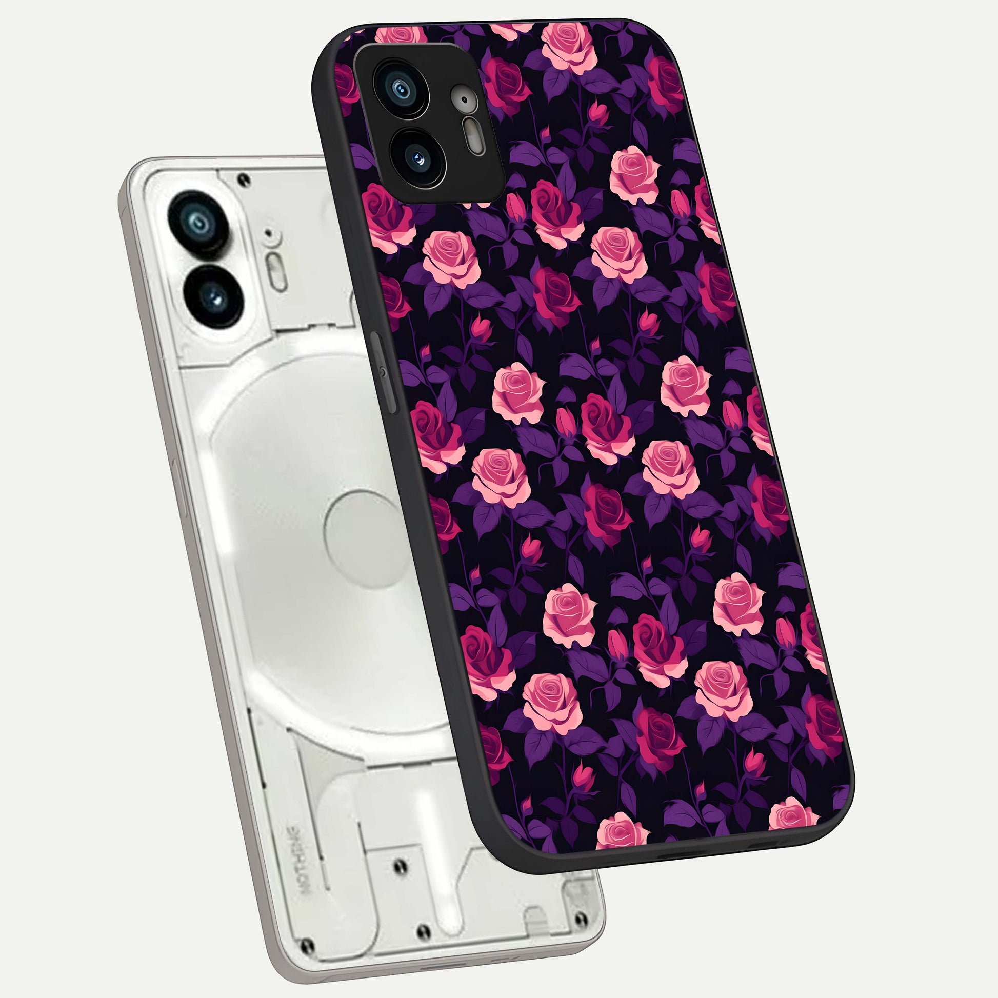  Rose Garden Twilight phone case For Nothing Phone 2 showing premium glass back cover with detailed artwork