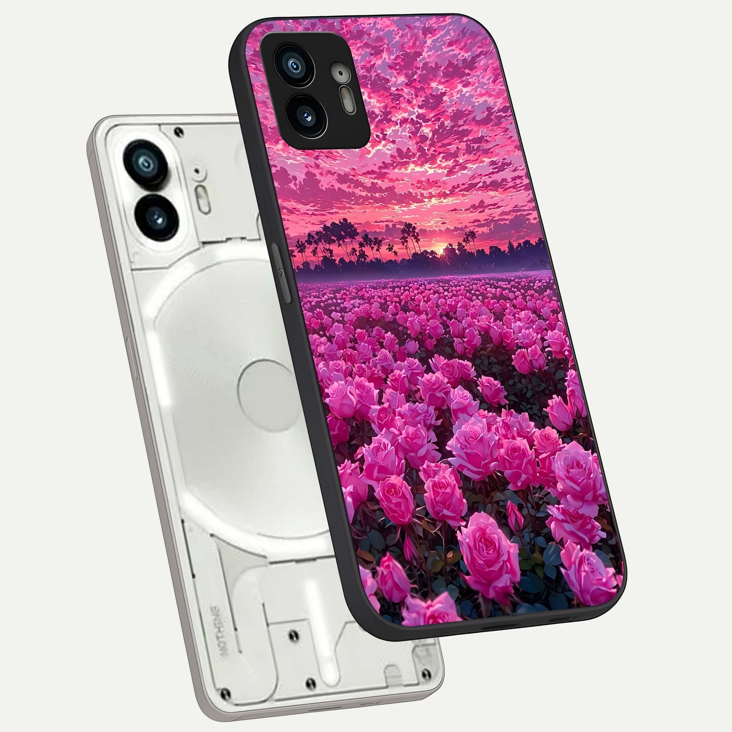  Rose Sunset Valley phone case For Nothing Phone 2 showing premium glass back cover with detailed artwork