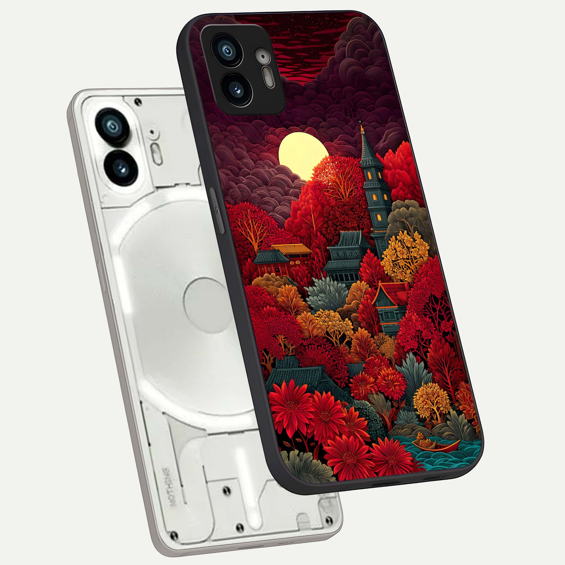  Scarlet Autumn Temple phone case For Nothing Phone 2 showing premium glass back cover with detailed artwork