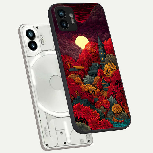  Scarlet Autumn Temple phone case For Nothing Phone 2 showing premium glass back cover with detailed artwork