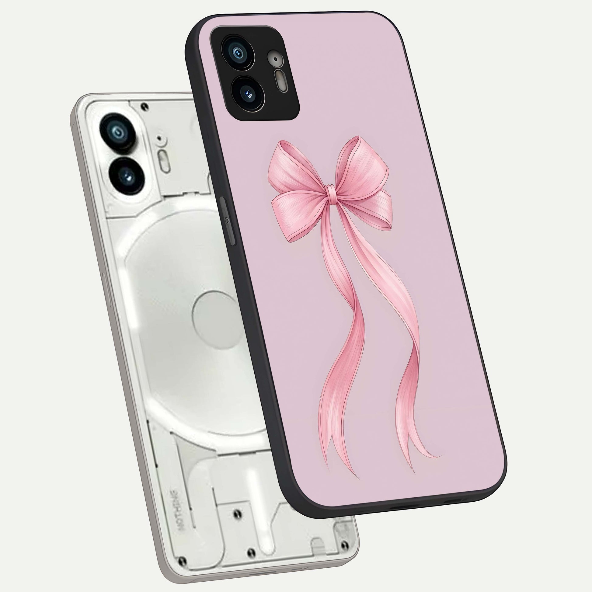  Soft Blush Bow phone case For Nothing Phone 2 showing premium glass back cover with detailed artwork