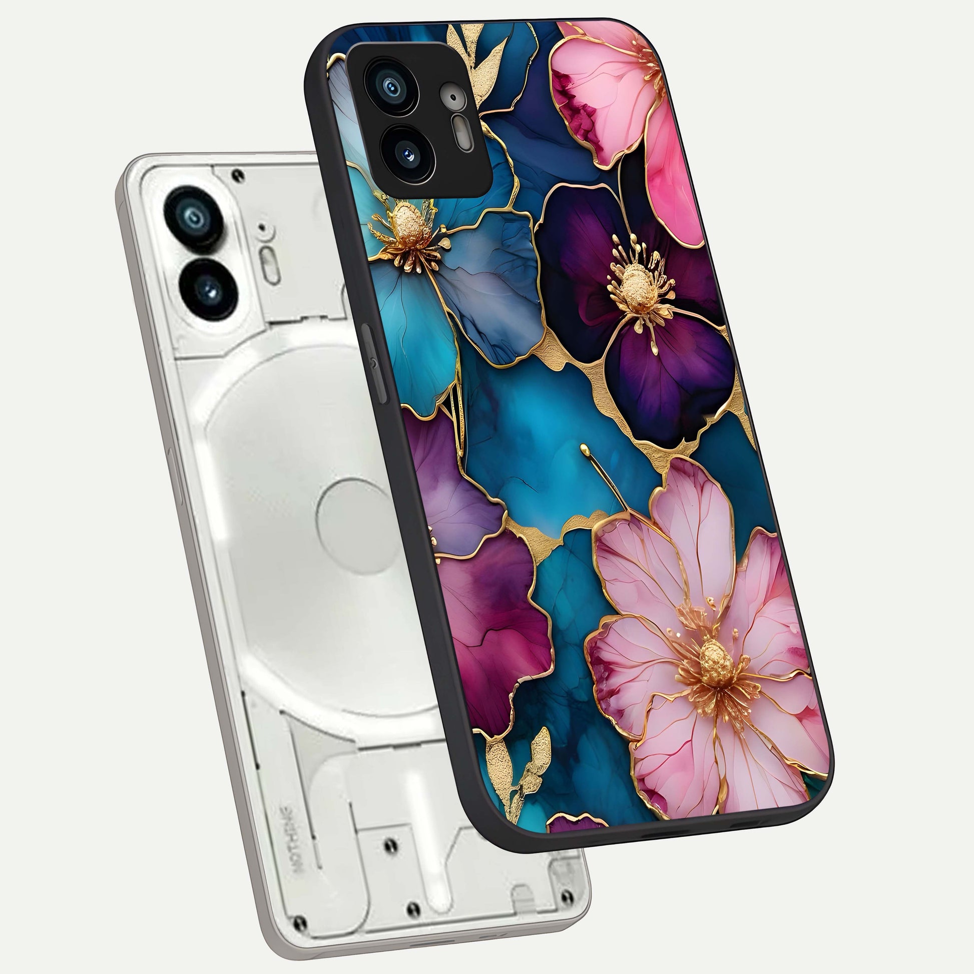  Sparkle Floral phone case For Nothing Phone 2 showing premium glass back cover with detailed artwork
