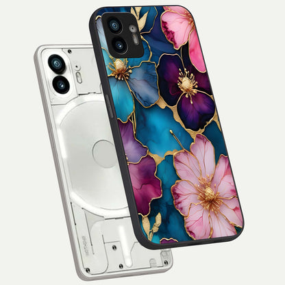  Sparkle Floral phone case For Nothing Phone 2 showing premium glass back cover with detailed artwork