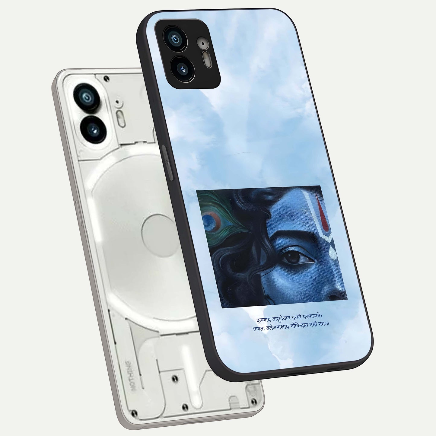  Spiritual Krishna phone case For Nothing Phone 2 showing premium glass back cover with detailed artwork