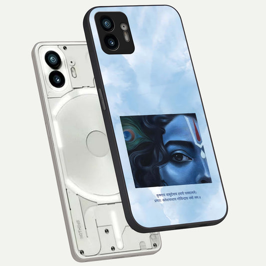  Spiritual Krishna phone case For Nothing Phone 2 showing premium glass back cover with detailed artwork