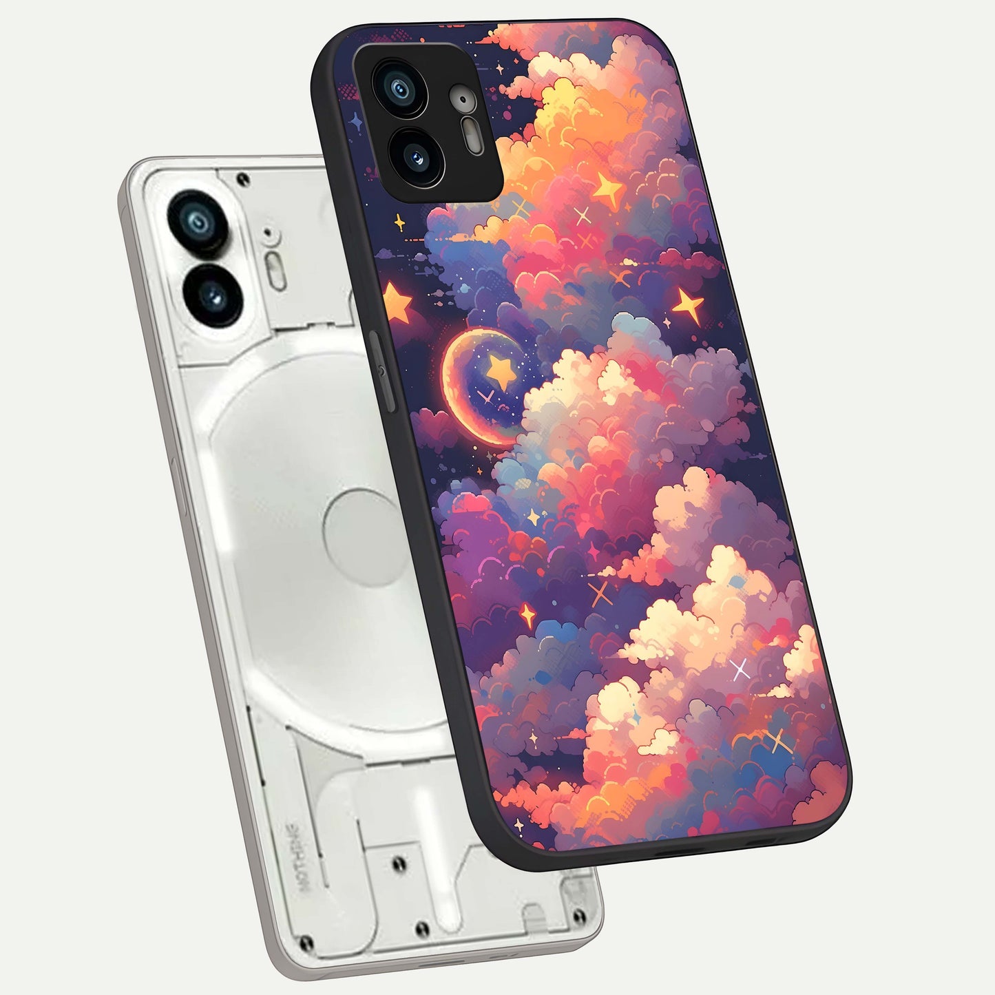  Starlit Dream Clouds phone case For Nothing Phone 2 showing premium glass back cover with detailed artwork