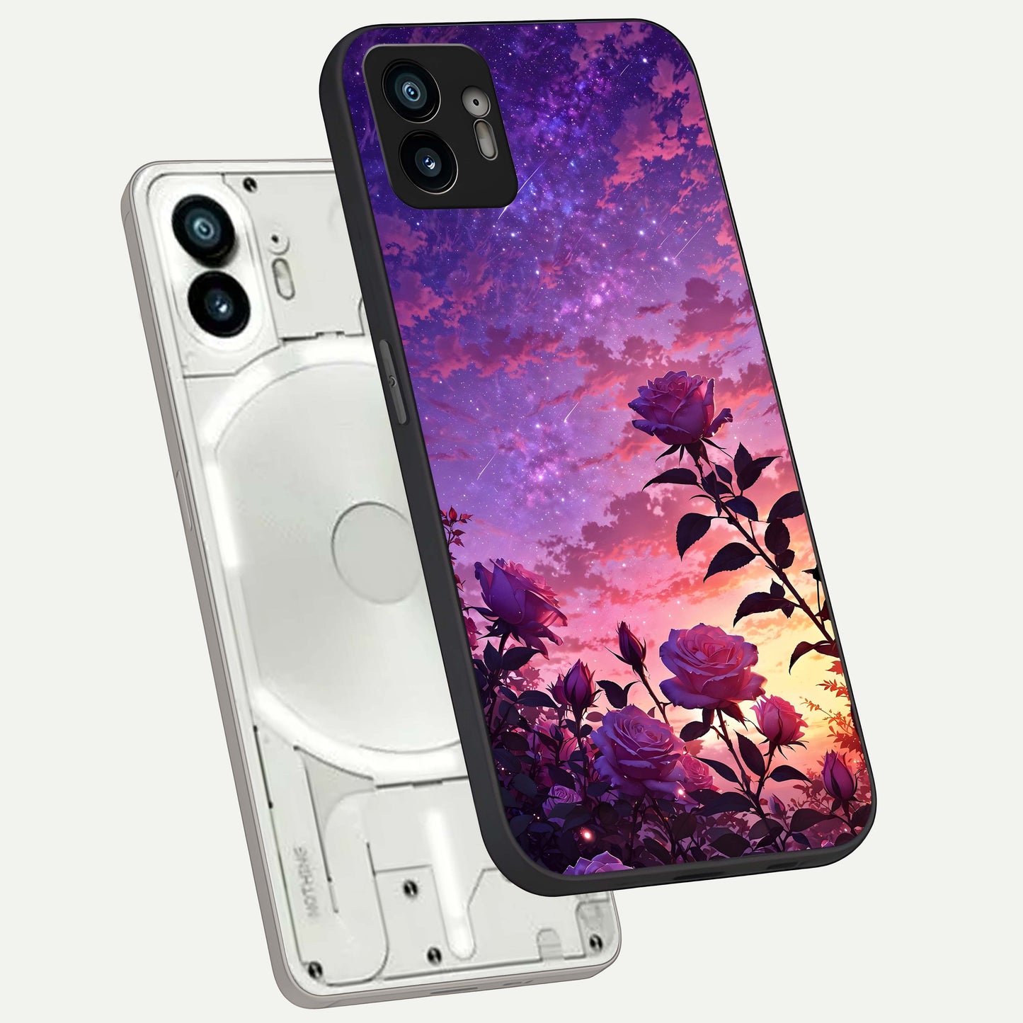  Starlit Rose Twilight phone case For Nothing Phone 2 showing premium glass back cover with detailed artwork