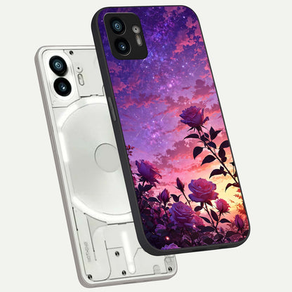  Starlit Rose Twilight phone case For Nothing Phone 2 showing premium glass back cover with detailed artwork