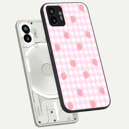  Strawberry Picnic Love phone case For Nothing Phone 2 showing premium glass back cover with detailed artwork