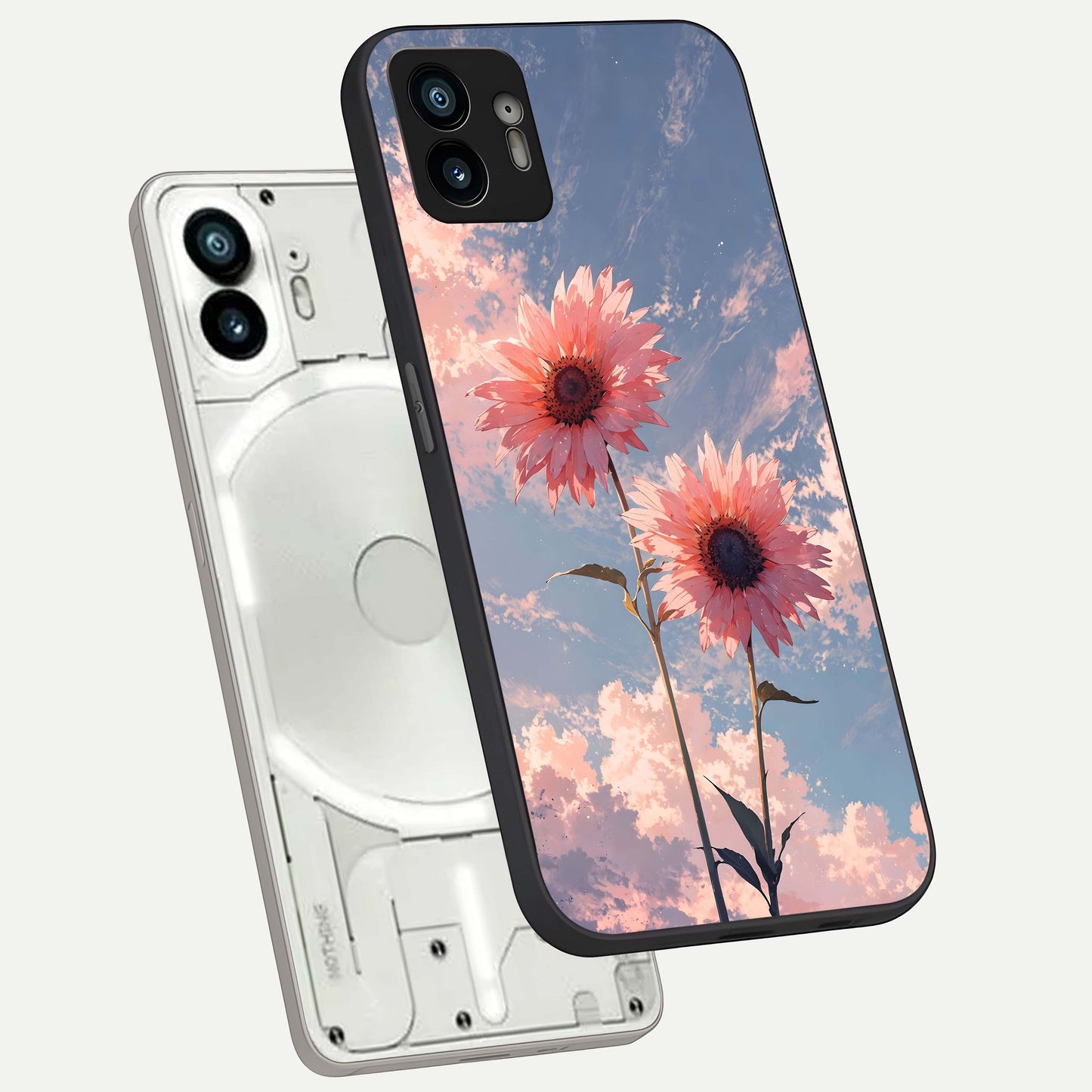  Sunflower Cat Art phone case For Nothing Phone 2 showing premium glass back cover with detailed artwork
