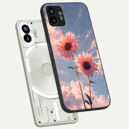  Sunflower Cat Art phone case For Nothing Phone 2 showing premium glass back cover with detailed artwork