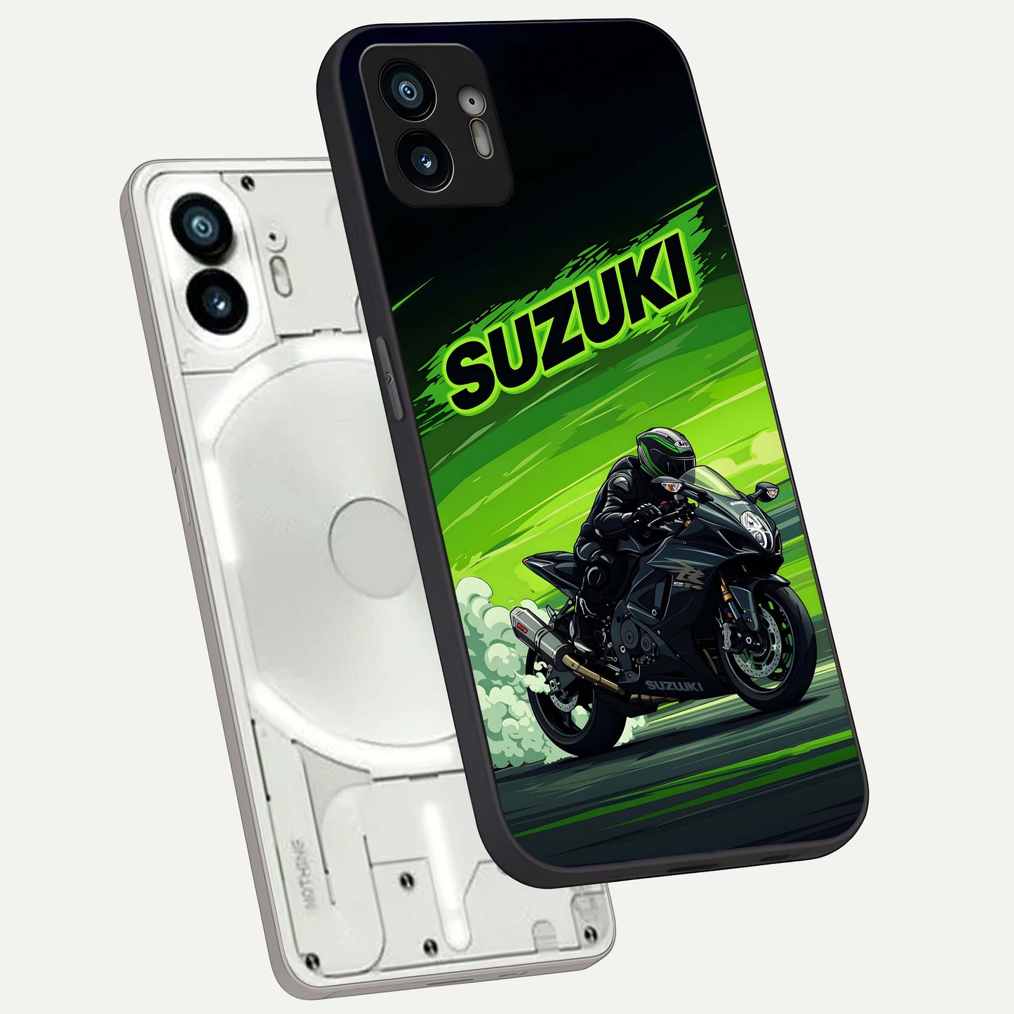  Suzuki Speed Beast phone case For Nothing Phone 2 showing premium glass back cover with detailed artwork