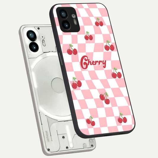  Sweet Cherry Vibes phone case For Nothing Phone 2 showing premium glass back cover with detailed artwork