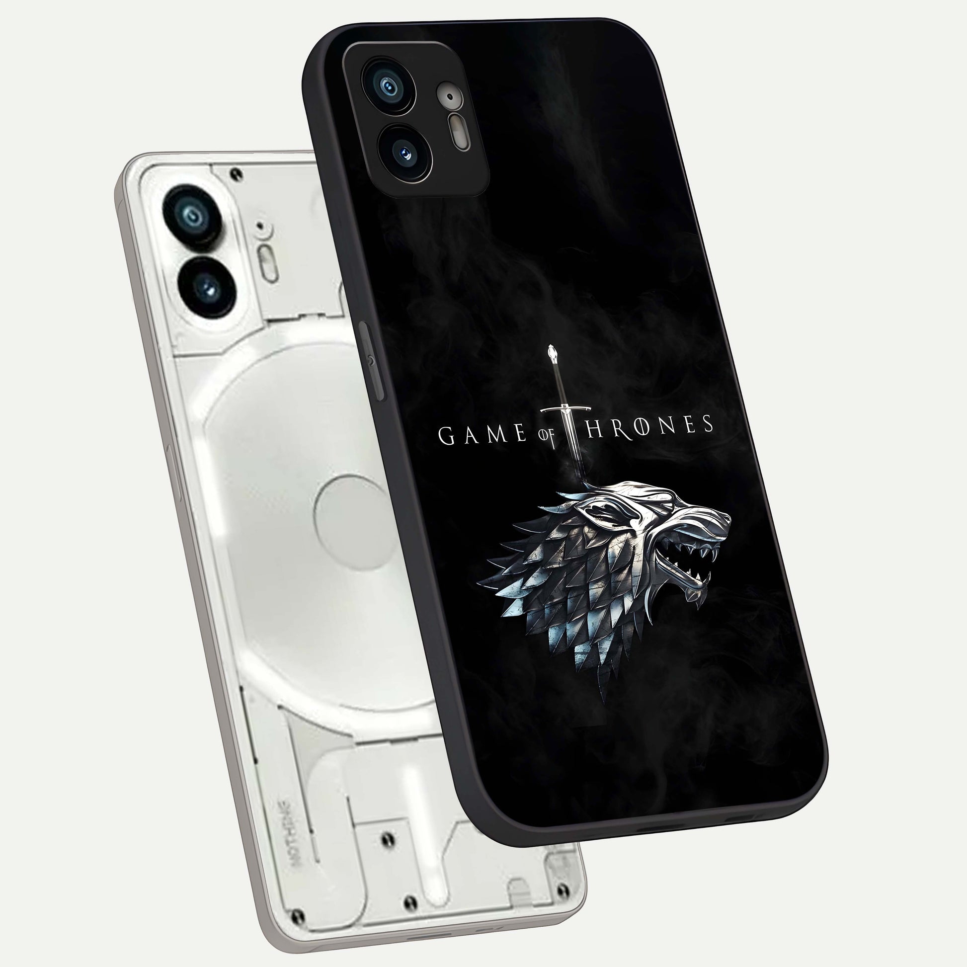  Throne Wolf Legacy phone case For Nothing Phone 2 showing premium glass back cover with detailed artwork