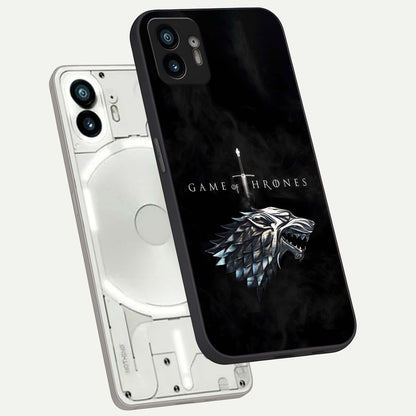  Throne Wolf Legacy phone case For Nothing Phone 2 showing premium glass back cover with detailed artwork