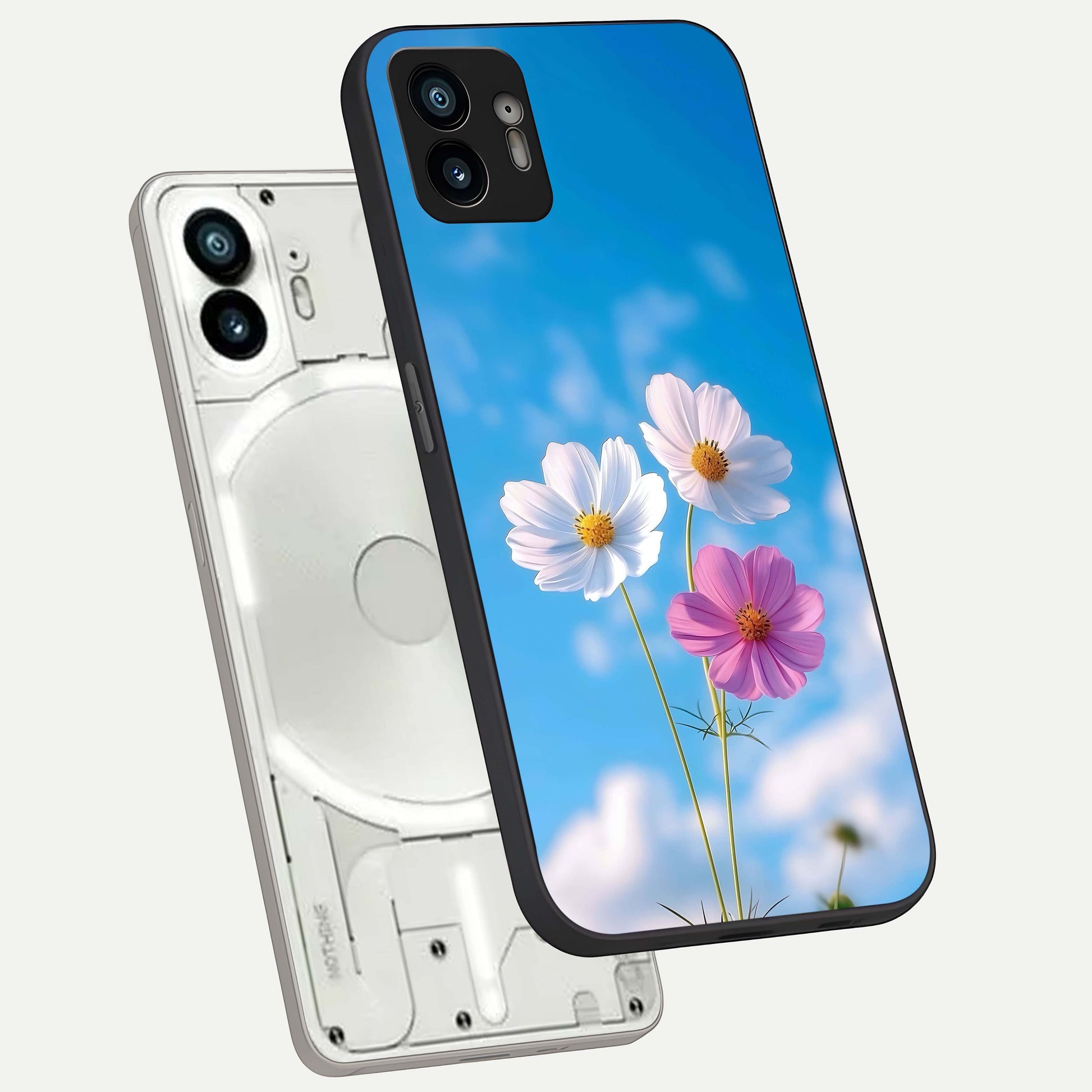  Tripple Flowers With Sky phone case For Nothing Phone 2 showing premium glass back cover with detailed artwork