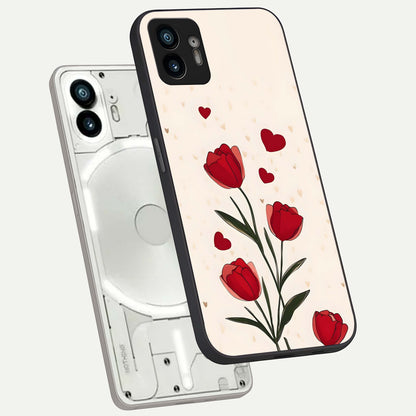  Tulip With Heart phone case For Nothing Phone 2 showing premium glass back cover with detailed artwork