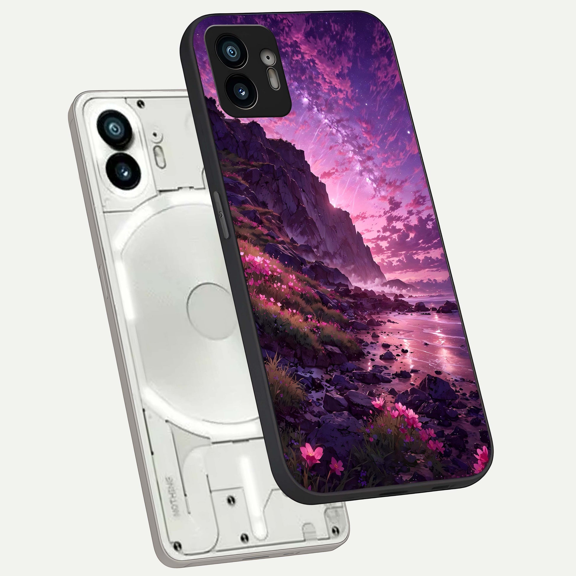  Twilight Blossom Coast phone case For Nothing Phone 2 showing premium glass back cover with detailed artwork