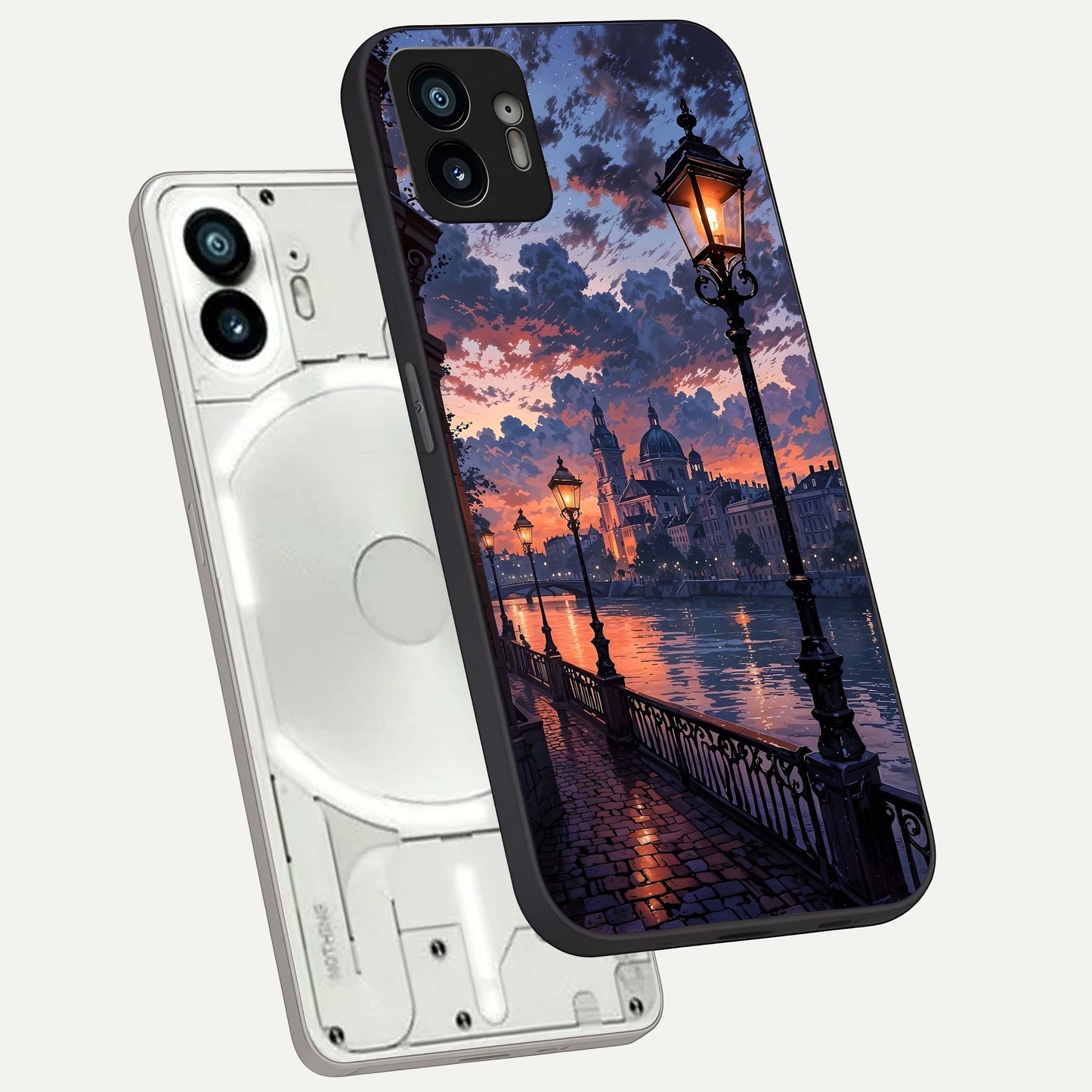  Twilight River Lights phone case For Nothing Phone 2 showing premium glass back cover with detailed artwork