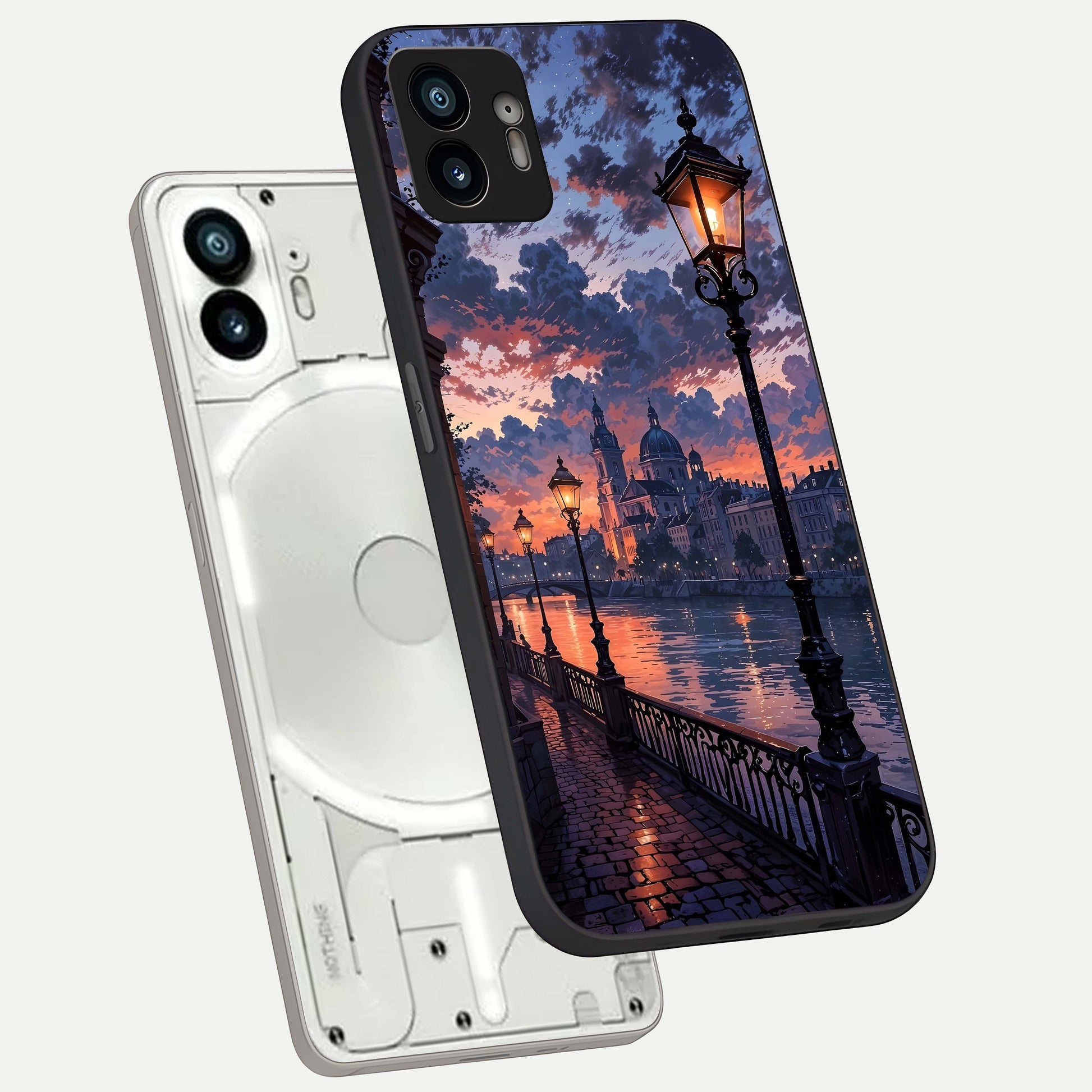  Twilight River Lights phone case For Nothing Phone 2 showing premium glass back cover with detailed artwork