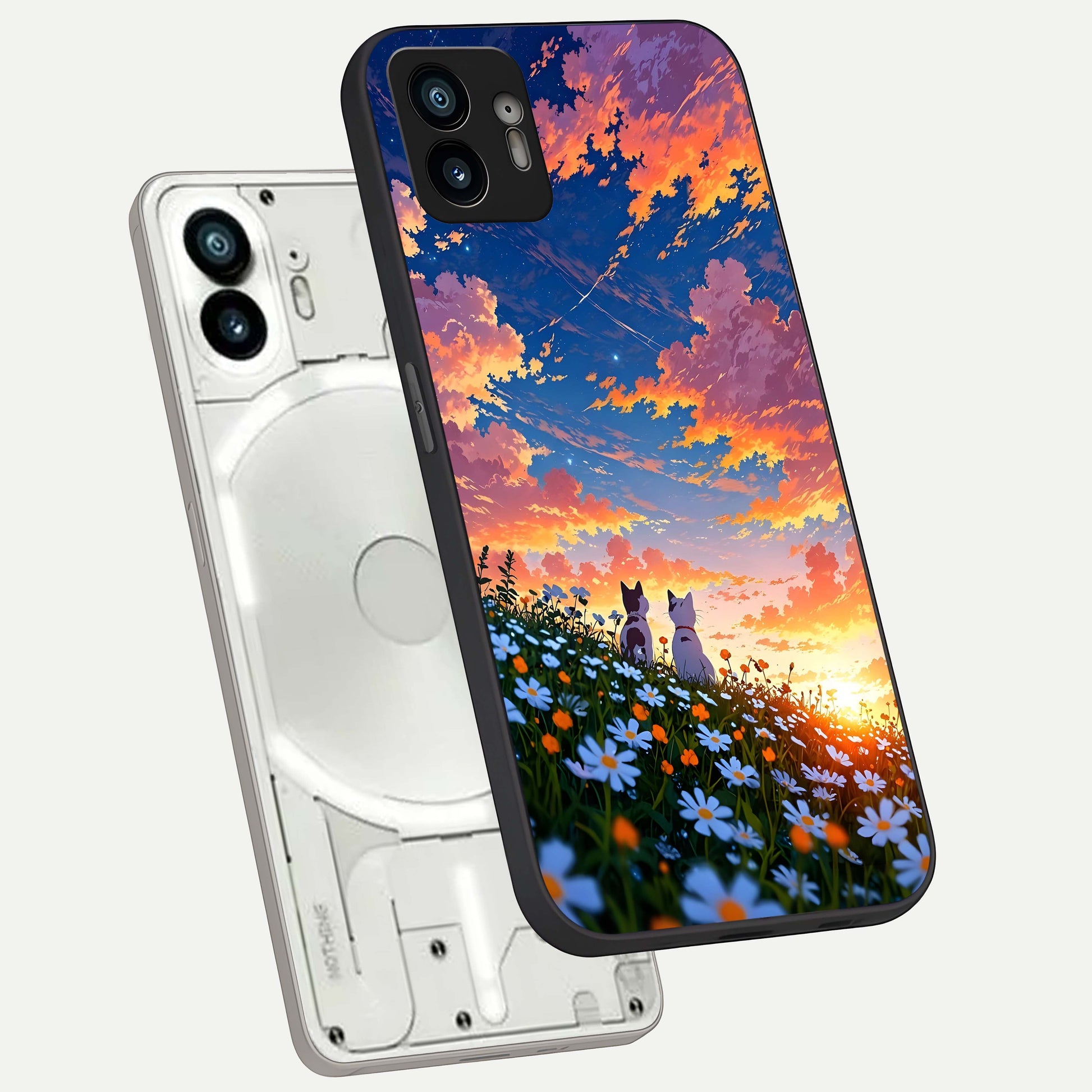  Two Cats Friends phone case For Nothing Phone 2 showing premium glass back cover with detailed artwork