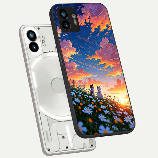  Two Cats Friends phone case For Nothing Phone 2 showing premium glass back cover with detailed artwork
