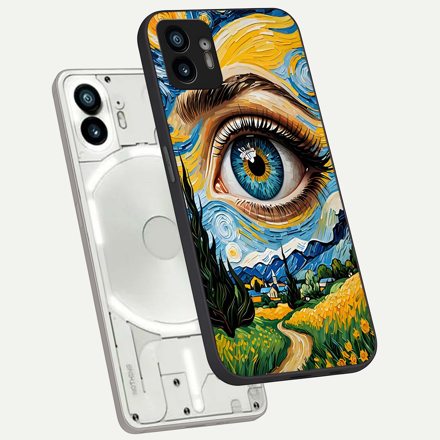  Van Gogh Eye phone case For Nothing Phone 2 showing premium glass back cover with detailed artwork