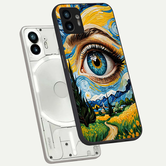  Van Gogh Eye phone case For Nothing Phone 2 showing premium glass back cover with detailed artwork